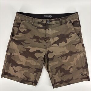 Dahui Hybrid Collection Mens Camo Ripstop Board Shorts Brown Tan Camouflage 38